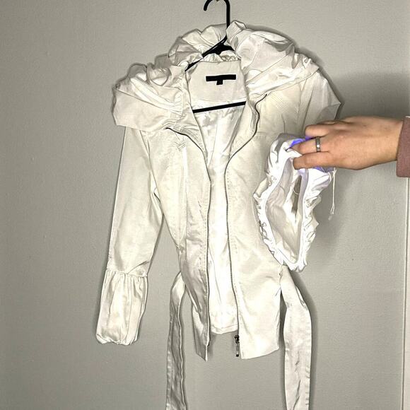 Blaque Label Zip Front Belted Bubble Cuff Collared Ivory Jacket Medium - Picture 7 of 12